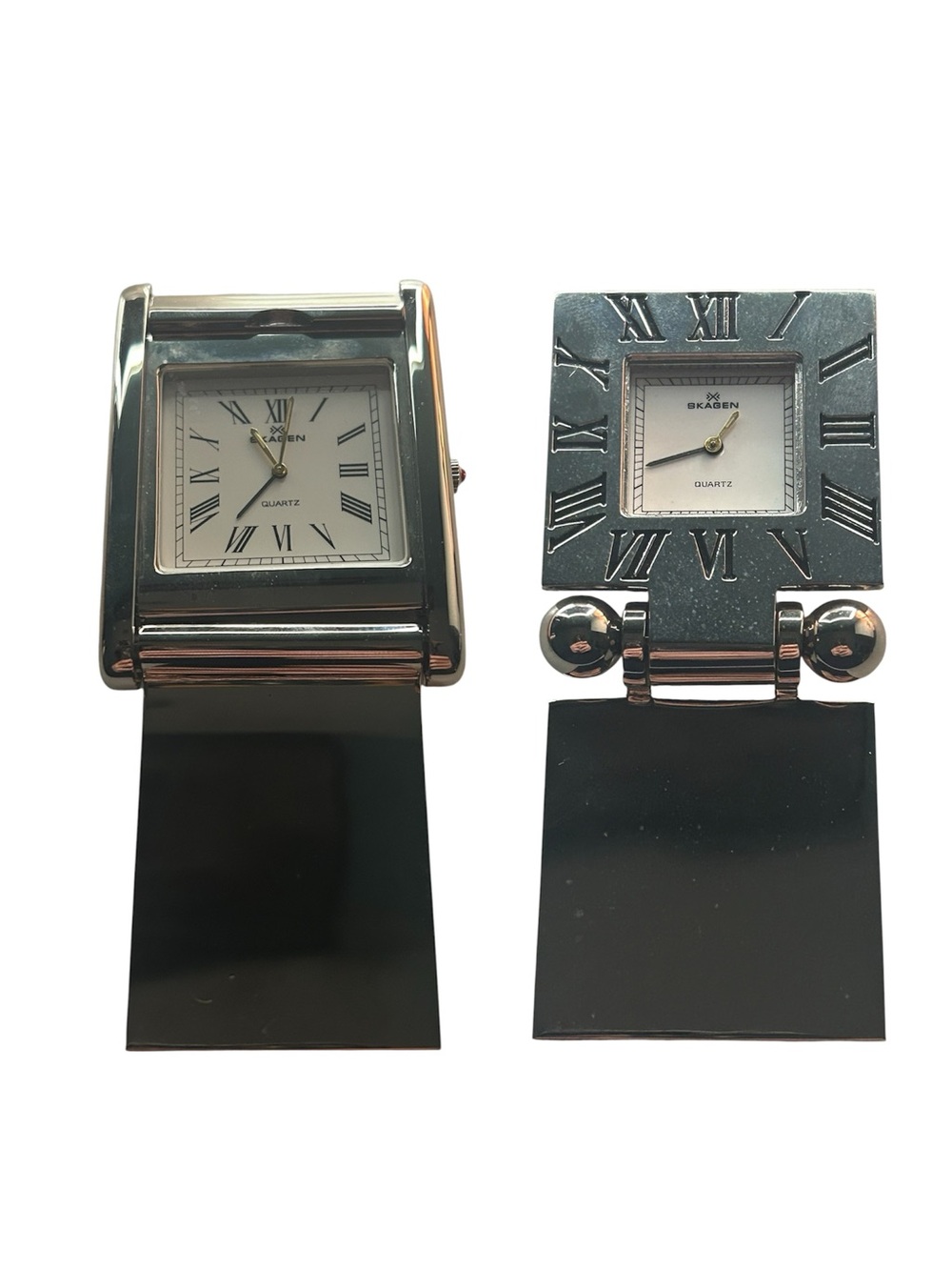 Skagen Vintage Folding Travel Clocks Lot of 2 Minimalist Quartz